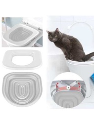 1套裝灰色的貓廁所訓練成套工具可重複使用貓廁所訓練器貓砂墊廁所寵物清潔貓貓至使用廁所訓練器