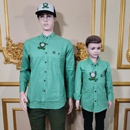 Kemeja polos couple ayah dan anak lengan panjang bahan cigaret premium warna sage green