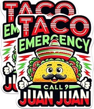 (2 Pack) Taco Emergency Call 9 Juan Juan Stickers - Funny Taco Lover Pun Punny Sticker - 5 Inches On