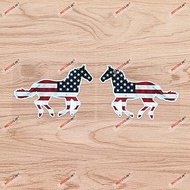 American Flag Horse Vinyl Decal Sticker Grunge Subdued Vintage - Pair Glossy, 4 Inches - Mirror Images Reversed for Car Laptop