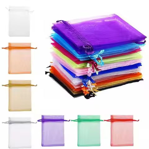 50pcs Organza Bags 7x9 9x12 10x15 11x16 13x18 15x20cm Jewelry Packaging Bags Wedding Gift Storage Dr