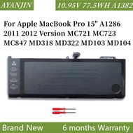 A1382 Laptop Battery for Apple MacBook Pro 15" A1286 2011 2012 Version MC721 MC723 MC847 MD318 MD322