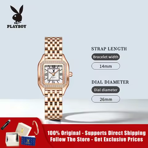 PLAYBOY 3143 Brand original authentic watch for woman Square quartz women's watch with steel band an