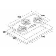 Tecno | 86cm 3-Burner Built-In Gas Hob | SR98SV | Stainless Steel