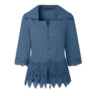 ZANZEA | ZANZEA Elegant ผู้หญิงเสื้อสํานักงานเสื้อลูกไม้สีทึบ 2025 ฤดูร้อน 3/4 แขนเสื้อแฟชั่นเสื้อลํ