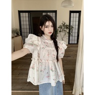 GC1 ew summer style of puffed-sleeve shirt for women Floral design top T-shirt CG1