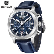 BENYAR Top Brand New Men Watches Leather Strap Luxury Waterproof Sport Quartz Chronograph Military W