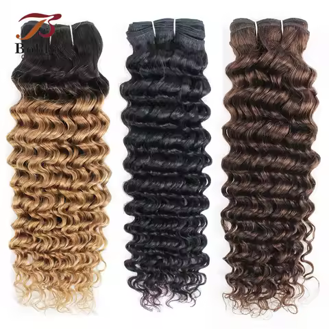1 PC Human Hair Bundle Deep Wave Remy Human Hair Weave Extension 1B 27 Ombre Honey Blonde 1B 30 Ging