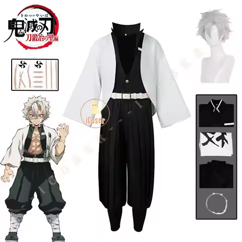 Shinazugawa Sanemi Cosplay Costume Wig Anime Demon Slayer Wind Hashira Uniform Stickers Kimetsu No Y