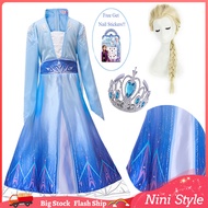 Dress For Kids Girl Frozen Princess Anna Snow Queen Elsa 2 Cosplay Costume Long Wig Crown Accessories Kid Girls Dresses Birthday Gift
