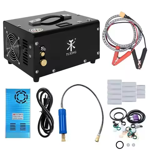 TUXING TXET061 300Bar 12V PCP Air Compressor 4500Psi Portable High Pressure Auto-Stop Compressor wit
