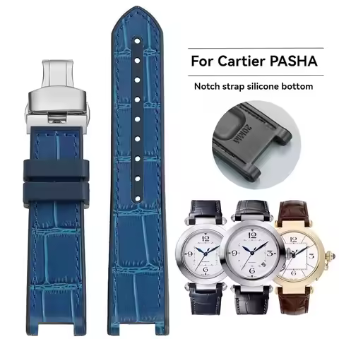 For Cartier Pasha New Leather Rubber Bottom Strap Special Notch Bracelet 20x12mm Silicone Watchband 