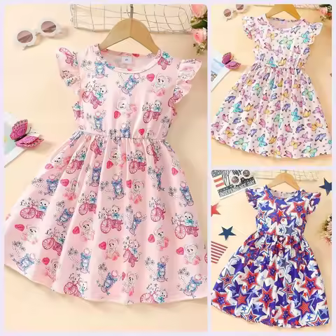 Graphic Dress Kids Girl Clothes Sleeveless 3 4 5 6 7 Y Summer Fashion Casual Super Cute Graphic Chil