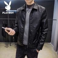 ♝❐❄Jaket kulit Playboy musim luruh/sejuk lelaki plus baldu tebal jaket belia jaket PU langsing trend pakaian motosikal