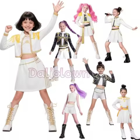 White Black Golden Huntrix Demon Hunters KPop Mira Zoey Rumi Cosplay Costume Kids Birthday Party Dre