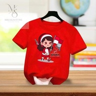 MERAH Aw89 Red and White T-Shirt August 17, 2025, Happy Indonesian Independence Day 80th, Ages 2-16 