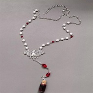 Vampire Bat Rosary with Faux Blood vial White Bead Necklace Mysterious Gothic jewelry Emo Goth neckl