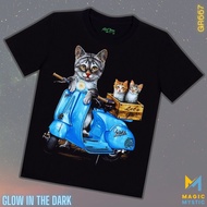 Black T-shirt Rock Chang Original Cats Cute Kittens Scooter Vespa Lets Go Realistic Print Glow in th
