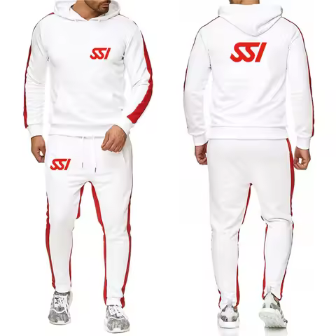 2025 Spring Autumn Scuba Diving Dive SSI Print High Street Fashion Loose Sets Men's Solid Color Hood