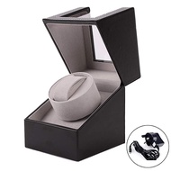 Automatic Single Watch Winder, in Wood Shell and Black Leather/Carbon Fiber Leather, Japanese Motor