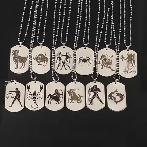 Stainless Steel 12 Horoscope Zodiac Sign Silver Color Pendant Necklace Aries Leo Wholesale Dropshipp