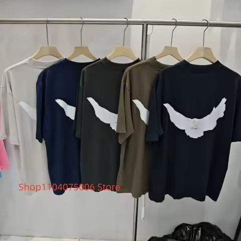 Summer Men Oversized Cotton T-Shirt Kanye Style Peace Dove Graphic Loose Streetwear Short Sleeve Tee