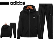 免運 adidas 愛迪達 男 套裝 健身 運動套裝 連帽外套＋束口長褲 俐落高磅數 連帽休閒套裝 拉鍊口袋 簡約三條線