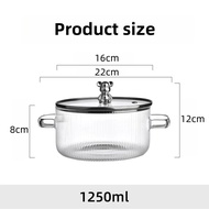 1pc 1250mL Glass Soup Pot Stock Pots Set with Lid Kitchenware Home Stew Pot Pasta Cooking Tools Cook