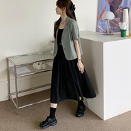 - Women's Short Sleeve Blazer Crop Korean style Short Jacket Plain Color