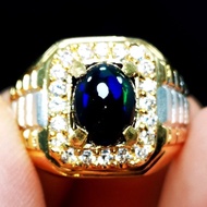 CASH ON DELIVERY KALIMAYA BLACK OPAL TOP JARONG MEN'S RING STONE natural BANGKOK CHROOME SILVERRing 