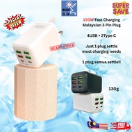 6-Port 150W Fast Charger - 2 Type C 4 USB Smart Home Office Travel Charger