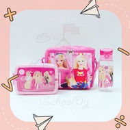 iSchoolDy Kids Cartoon Barbie Set Water Bottle Lunch Bag Lunch Box Bekas Makan Sekolah