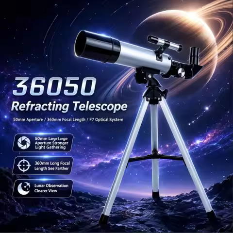New F36050 Astronomical Telescope with Finderscope, Metal Tube HD High‑Power Monocular for Kids Begi