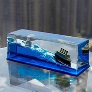 泰坦尼克號瓶裝海盜船桌面擺飾遊輪液體漂移瓶遊輪模型桌面裝飾品玩具配件