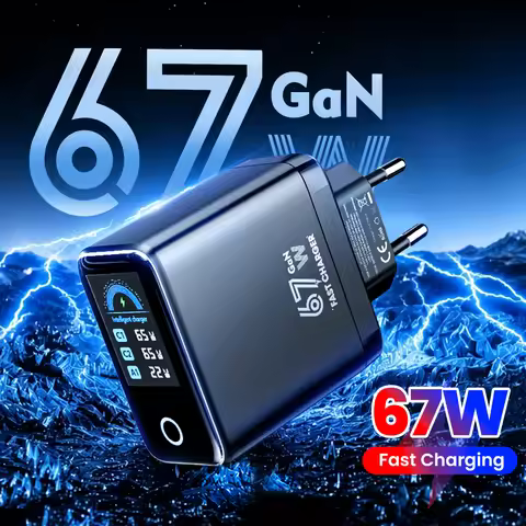 67W GaN Charger Fast Charging With LCD Screen Digital Display Mobile Phone Adapter For iPhone 17 16 