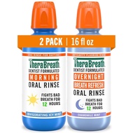 TheraBreath AM + PM Mouthwash Bundle, Morning & Overnight Rinses, 16 fl oz (2-Pack)