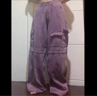 紫色工裝褲 寬褲 工作褲