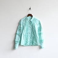 【蛋植物古著】薄荷花草精工荷葉古著襯衫