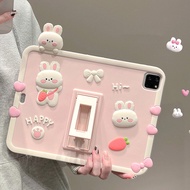 CrashStar 3D Cute Pink Rabbit Soft Silicone Tablet Case With Stand For iPad Mini 6 iPad 9.7 5th 6th Air 3 4 5 iPad 10.2 7 8 9 10 Gen iPad Pro 11 12.9 inch 2022 2021 2020 Shockproof iPad Casing Cover With Folding Holder Bracket Hot Sale