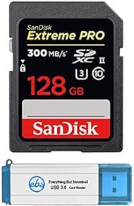 SanDisk Extreme PRO SDXC UHS-II 128GB Memory Card C10, U3, V90, HD Video Works with Nikon Z8 Mirrorless Camera 300MB/s (SDSDXDK-128G-GN4IN) Bundle with (1) Everything But Stromboli 3.0 SD Card Reader