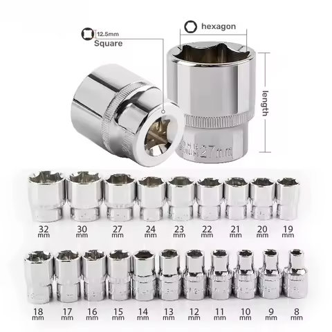 8-32mm Short Hex Socket Set Mirror Polished Hex Socket Wrench Head Set Socket Nut Removal Hand Tools