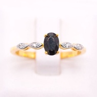 Happy Jewelry แหวนพลอยแหวนนิล Black Spinel แหวนเพชร แหวนทองเพชรแท้ ทองแท้ 37.5% PL115