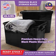 MAXONIC 46L/80L BLACK PLASTIC STORAGE BOX | KOTAK SIMPANAN PLASTIK | STACKABLE, LARGE | KOTAK SIMPAN