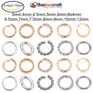 BeeBeecraft 5-30g or 5-100pcs 3-12mm 304 Stainless Steel Open Jump Rings Metal Connectors Stainless Steel/Golden/Rose Gold/Silver Color for DIY Craft Jewelry and Keychain