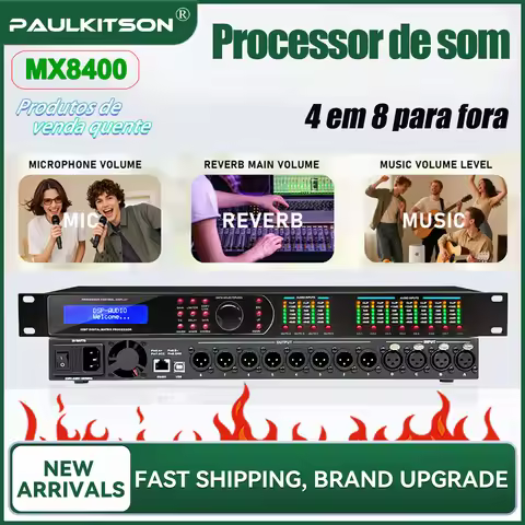 Paulkitson MX8400 Professional Audio Processor 4‑In 8‑Out Digital Speaker Bass Divider for Linear Ar