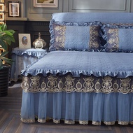 Thicken Quilted Bed Skirt Luxury Lace Embroidery Bed Frame Cover Warm Soft Bed Sheet Queen King Size Bedding Bedspread