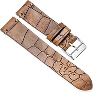 FS-CR-SS-18-LBR Watch Strap, Deep Croco 0.7 inches (18 mm), Light Brown, Italian Leather Genuine Lea