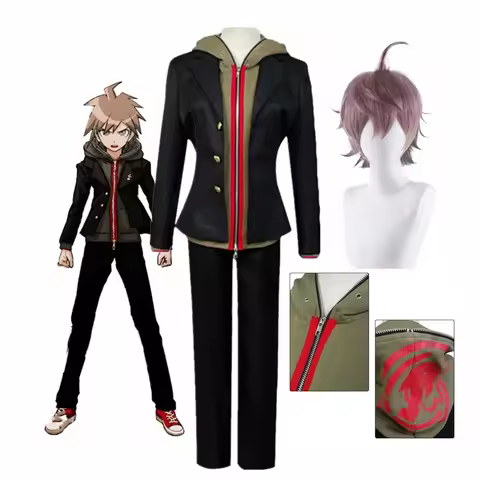 Anime Danganronpa Naegi Makoto Uniform Wig Hoodie Cosplay Costume Halloween Christmas Carnival Party