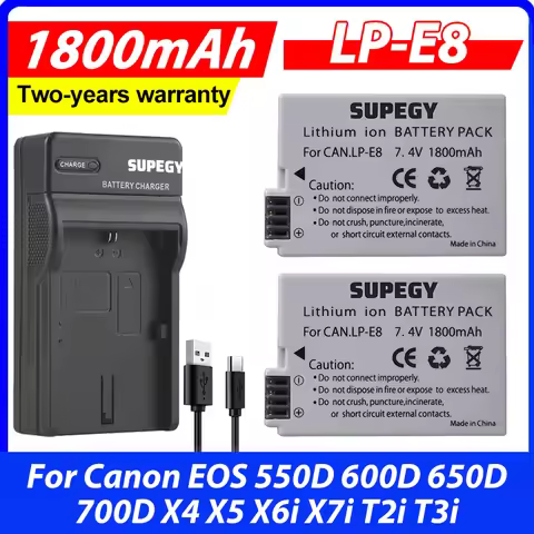 1800mah LP-E8 LPE8 LP E8 Battery Batterie + Charger for Canon EOS 550D 600D 650D 700D X4 X5 X6i X7i 