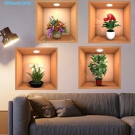 BACK2LIFE 4pcs Plant Potted Wall Stickers, PVC Waterproof Simulate 3D Wallpapers, Wall Decor Simple 